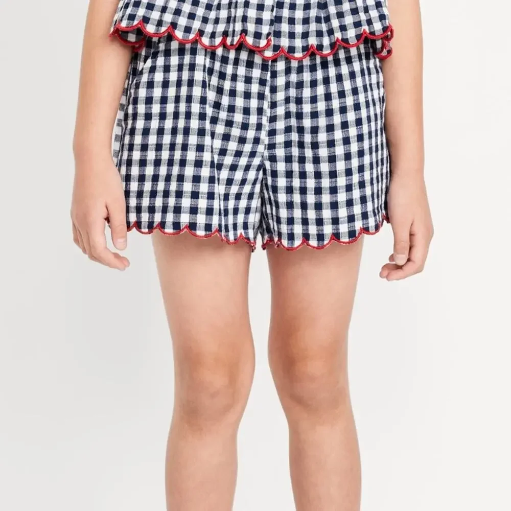 Old Navy Gingham Printed Double-Weave Scallop-Trim Shorts